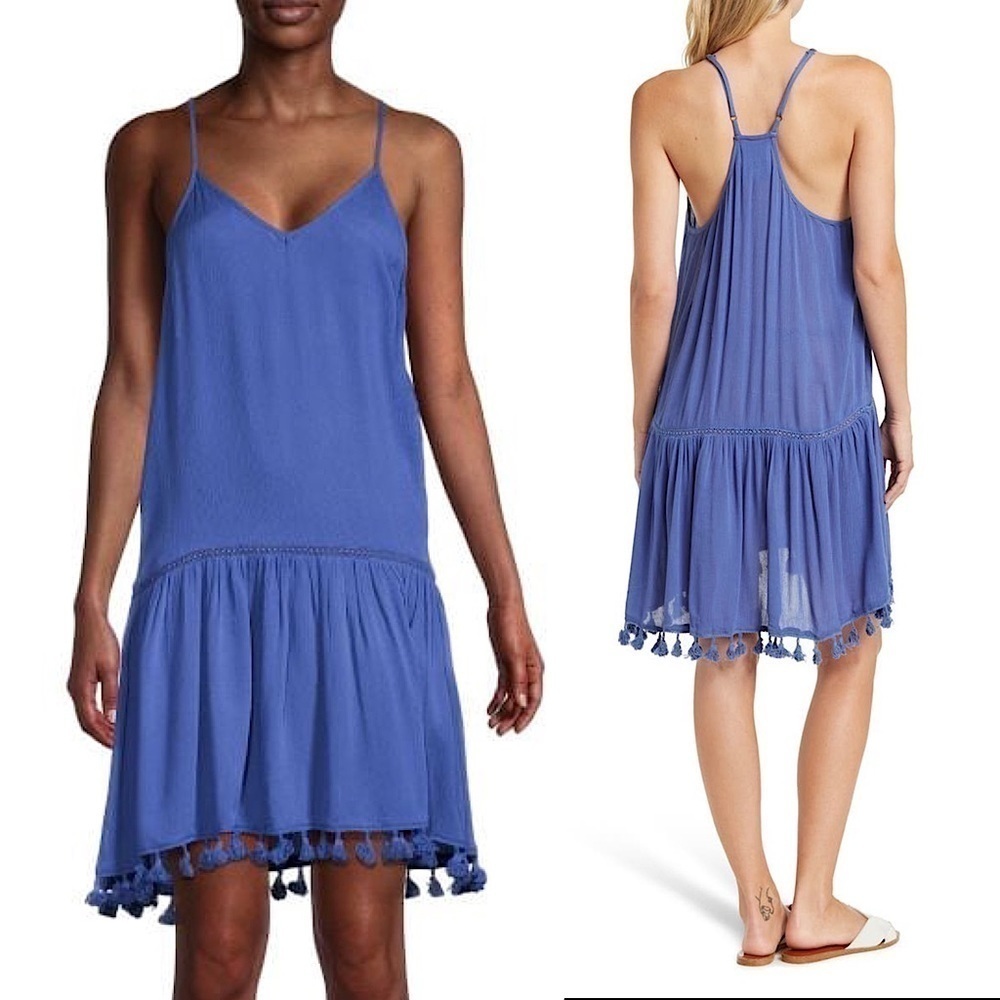 NWT AREA STARS 90s Sleeveless Racerback Ruffle Tassel Hem Babydoll Mini Dress L